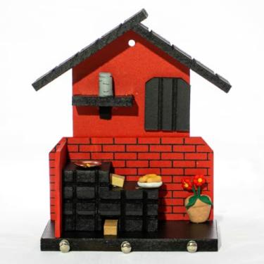 Imagem de Porta Chaves de Madeira Casinha Mineira Decoração P Vermelho