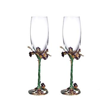 Imagem de QIQIHOME Conjunto de 2 taças de vinho de cristal soprado à mão feitas de vidro sem chumbo e esmaltes (conjunto de 2 taças de vinho verde)