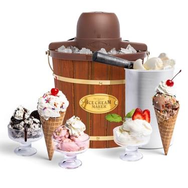 Imagem de Nostalgia Electric Bucket Ice Cream Maker with Easy-Carry Handle, Makes 4-Quarts in Minutes, Frozen Yogurt, Gelato, Made from Real Wood