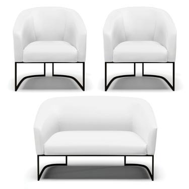 Imagem de Sofá Namoradeira E 2 Poltronas Base Industrial Preto Stella Corino D03 - D'rossi Cor Br...