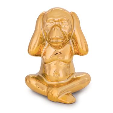 Imagem de Enfeite Decorativo Macaco Não Ouço Cerâmica Dourado 12,5 Cm M02 - D'rossi