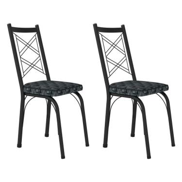 Imagem de Kit 2 Cadeiras De Cozinha Delaware Estampado Mosaico Silver Pés De Ferro Preto
