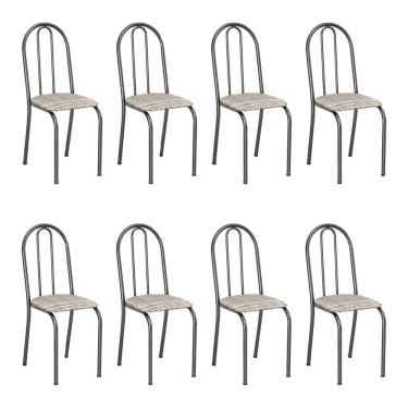 Imagem de Kit 8 Cadeiras De Cozinha Califórnia Estampado Rattan Bege Pés De Ferro Preto