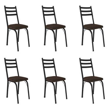Imagem de Kit 6 Cadeiras De Cozinha Luisiana Estampado Imbuia Pés De Ferro Preto