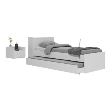 Imagem de Conjunto Quarto Bicama Com Colchão E Baú/mesa De Cabeceira Suspensa Multimóveis Mp4221 Branco Branco