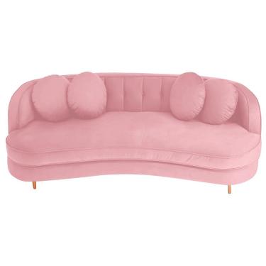 Imagem de Sofá Curvo 3 Lugares Orgânico Sala Recepção Escritório Decorativo Luxo Panamá 200cm Suede Cor Rosa