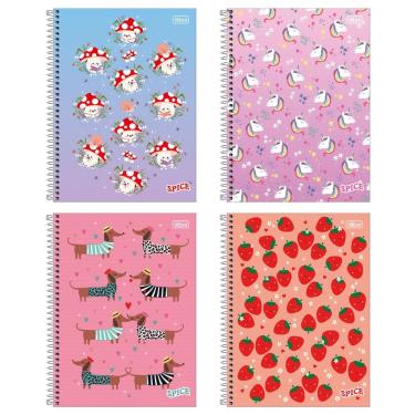 Imagem de Kit C- 4 Caderno Universitário Spice Feminino Tilibra Capa Dura Espiral - 1m 80fls