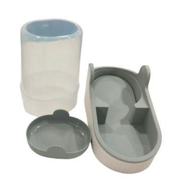 Imagem de Comedouro E Dispensador De Alimentos Para Pets De 2000 Ml Bege/cinza