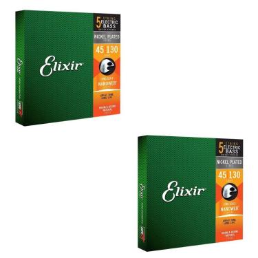 Imagem de Kit 2 Encordoamentos Baixo 5 Cordas 045 Elixir Light Long Scale Nanoweb Made In USA 14202
