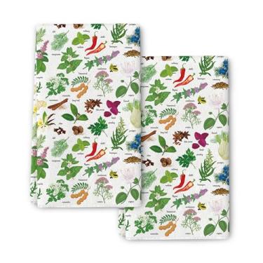 Imagem de Conjunto de 2 toalhas de prato de cozinha botânicas de ervas fofas, toalhas de chá de plantas engraçadas para cozinha, bar, decoração de casa de fazenda, presentes de inauguração de casa, pano de