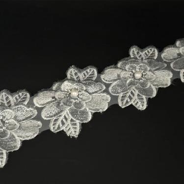 Imagem de 1 jarda flores com acabamento de renda flores com contas de pérolas bordadas tecido de acabamento floral apliques florais fita de renda para decoração de roupas de vestido de casamento, artesanato de