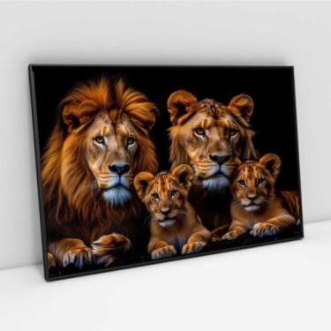 Imagem de Quadro Decorativo Familia De Leao Com Dois Filhotes - MeMoldura, Moldu