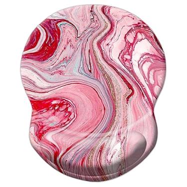 Imagem de Mouse pad ergonômico com suporte - descanso de pulso confortável, base de poliuretano antiderrapante para escritório em casa, estudo, jogos (mármore vermelho)