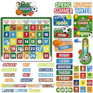 Imagem de Cholemy Conjunto de quadro de avisos de 85 peças, calendário de sala de aula, quadro de avisos com números, mês, clima e sala de aula, decoração de parede para quadro-negro, material escolar (esportes