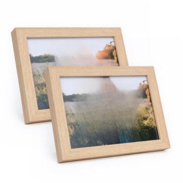 Imagem de Kit 2 Portas Retrato 15x21 cm C/Vidro Moderno Decorativo Horizontal e Vertical De Mesa Estante Foto(Marrom claro)