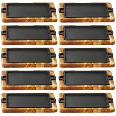 Imagem de kit 10 Tábuas Churrasco Quadrada Com Chapa Ferro Fundido Picanheira Pa