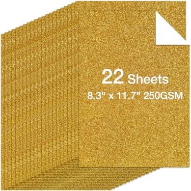 Imagem de 22 folhas de cartolina dourada com glitter A4, papel brilhante premium sem derramamento para Cricut, confecção de cartões e álbuns, decoração de casamento, papel artesanal 250 GSM (tamanho A4 21 x