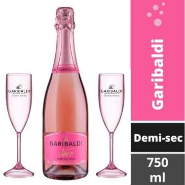 Imagem de Kit Espumante Garibaldi Vero Demi Sec Rosé 750ml + 2 Taças Personalizadas