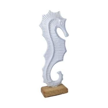 Imagem de Escultura Decorativa 26cm Grande Branca Cavalo Marinho Luxo - Florarte