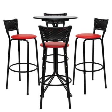 Imagem de Jogo Conjunto Bistrô Com 2 Banquetas Alta Preta Para Bar Varanda Resta
