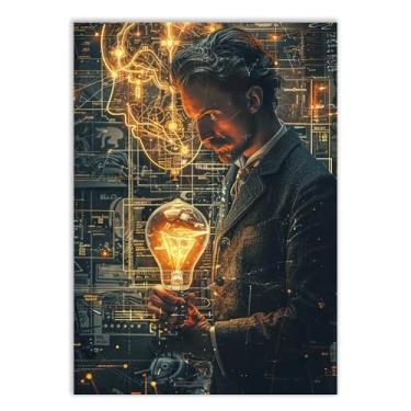 Imagem de Placa Decorativa Inventor Lâmpada Ilustração Thomas Edison Decoração Poster Quarto Sala