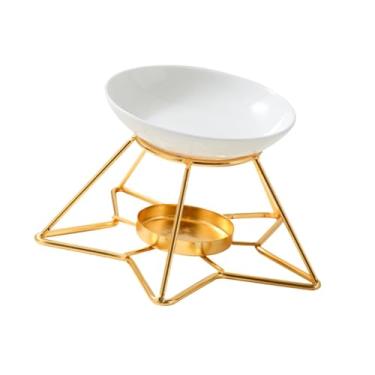 Imagem de IEUDNS Suporte para velas de chá com queimador de óleo essencial e tigela de cerâmica, centro de mesa, difusor de aromas, aquecedor de cera derretida para, Base de Ouro