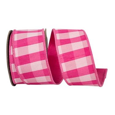 Imagem de Reliant Ribbon Dupioni Checked Deluxe Backed Wire Edge Ribbon, fúcsia/rosa