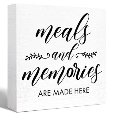 Imagem de Sinais de caixa de madeira de cozinha, refeições e memórias placas de bloco de madeira de cozinha com frases para decoração de mesa de cozinha, placa de cozinha engraçada para balcão de prateleira