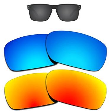 Imagem de Lentes de substituição polarizadas antidesbotamento Kygear para óculos de sol Oakley Holbrook, Fire Red&ocean Blue, 0