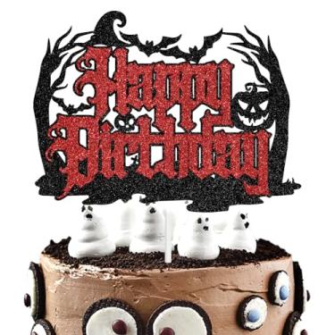Imagem de Happy Birthday Cake Topper, Bloody Bday Decor, Halloween Horror Zombie Vampire Pumpkin Birthday Party Decorations Supplies, Horror Movie Scream Night Photo Props