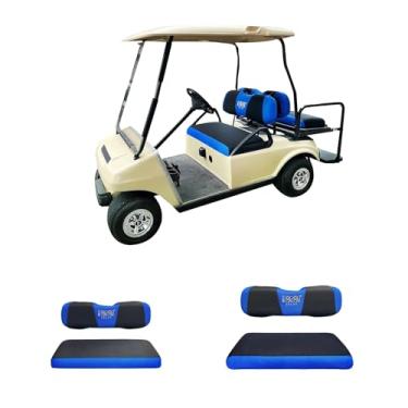 Imagem de 10L0L Conjunto de capas de assento dianteiro + traseiro de carrinho de golfe para EZGO TXT RXV & Club Car DS 4 modelos de passageiros kit de capas de assento de banco de pano de malha de poliéster