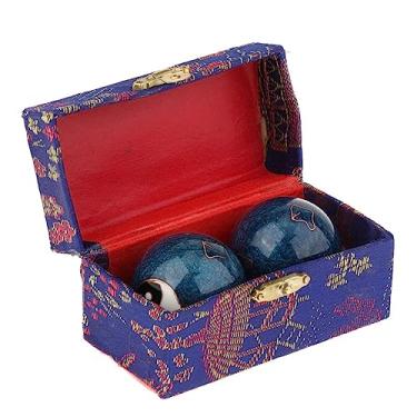 Imagem de YIJU Bolas de massagem de 2 peças, bolas de handebol chinesas com caixa de armazenamento, bolas de baoding portáteis reutilizáveis duráveis, bolas de saúde, Gossip Blue