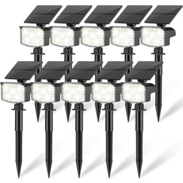 Imagem de NACINIC Luzes solares para ambientes externos, à prova d'água, ajustáveis, movidas a energia solar para quintal, 3 modos de iluminação de longo tempo, holofotes para caminho, jardim, parede externa