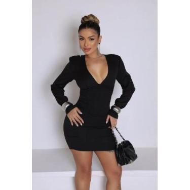 Imagem de Vestido Manga Longa Alfaiataria com Corpete - luh may, Preto, P