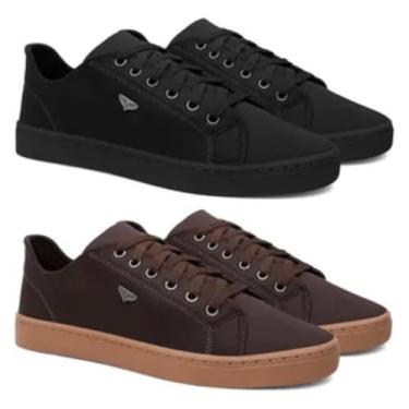 Imagem de Sapatênis Masculino Casual Leve Adulto Kit Dois Pares (Preto e café, BR, Adulto, Numérico, 39)