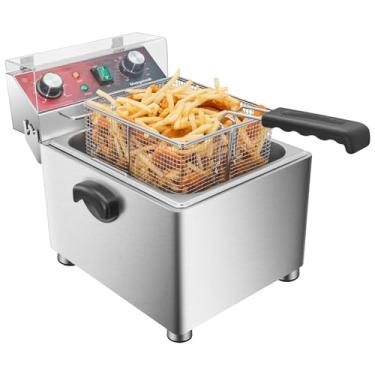 Imagem de Fritadeira elétrica Mvegoiuok com cesta e tampa Fritadeira comercial de peixe 1800W com filtragem de óleo para uso doméstico e restaurante Fritadeira a óleo de aço inoxidável 12,7 QT