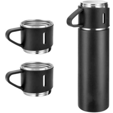 Imagem de Kit Garrafa Térmica Inox 500 ml com 3 Xícaras 100 ml Preto