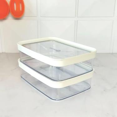 Imagem de Kit Potes Hermerticos 2 Peças - 1100ml Para Frios Presunto Queijo (Branco)