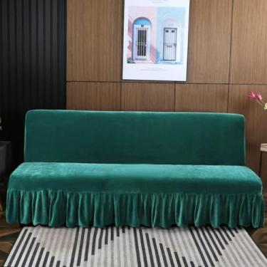 Imagem de Capa De Sofá-cama Sem Braços Com Saia De Babados, Capa De Futon De Tecido De Veludo Macio E Grosso Com Fundo Elástico Para Sala De Estar, Beige, Large (180-200cm)
