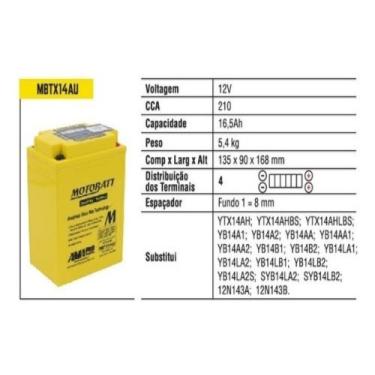 Imagem de Bateria Motobatt Mbtx14au 16,5ah Honda Cb 750 Four 7 Galo