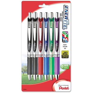 Imagem de Caneta de gel líquido retrátil Pentel EnerGel RTX, linha média, 0,7 mm, Assorted 3, 6 Pack