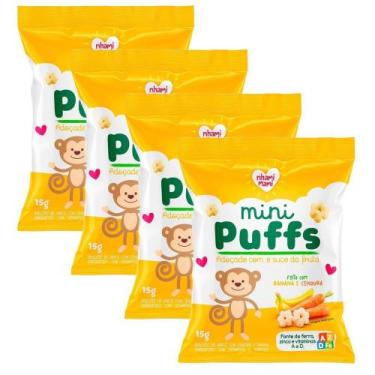 Imagem de Kit 4 Biscoito Nhami Mami Mini Puffs Snack Banana e Cenoura 15g