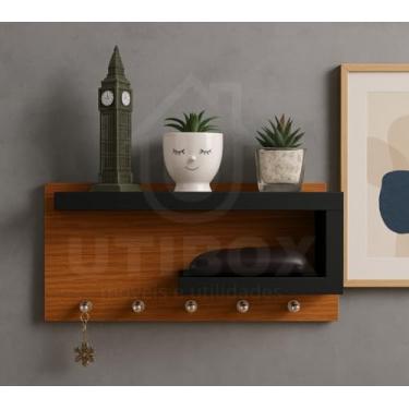 Imagem de Porta Chaves de MDF com Prateleiras e Ganchos (freijo preto)