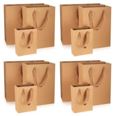 Imagem de Sacos de presente de papel HexinYigjly Kraft com alças, 12 peças marro
