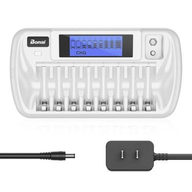Imagem de Carregador de bateria BONAI 8+1 Bay AA AAA com LCD para NiMH NiCd e 9V