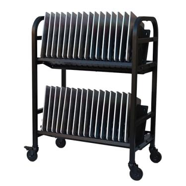 Imagem de Workington Estação de carregamento escolar móvel aberta para 32 dispositivos para iPods, Chromebooks, tablets e laptops, computador com filtro de energia incluído, montagem necessária, 1006 preto