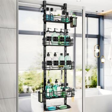 Imagem de Shower Caddy HaPirm de 5 camadas sobre a porta com 28 ganchos pretos