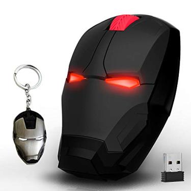Imagem de Mouse ergonômico sem fio Cool Iron Man Mouse 2.4G óptico portátil com receptor USB, para notebook, PC, laptop, computador, Mac, livro, adicione um chaveiro (preto)