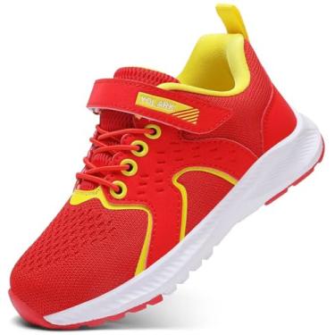 Imagem de YOLARK Tênis infantil para meninos e meninas, tênis de corrida, antiderrapante, caminhada, caminhada, leve, respirável, esportivo, atlético, Vermelho, 10 Toddler