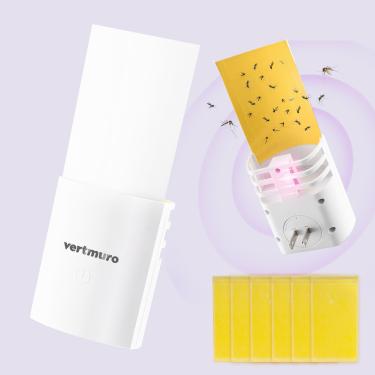 Imagem de vertmuro Armadilha para voar em ambientes internos (1 armadilha + 6 placas de cola), armadilhas plug-in para insetos com atrativo de luz UV, armadilhas para mosquitos, moscas de frutas, mosquitos